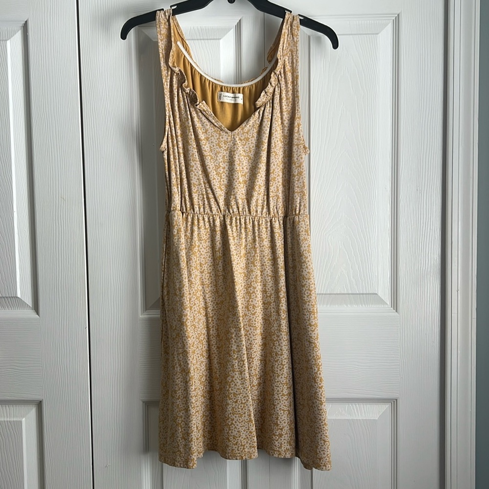 Lucky Brand Summer Cotton Blend Dress Gold & Cream Floral fabric Sz Medium